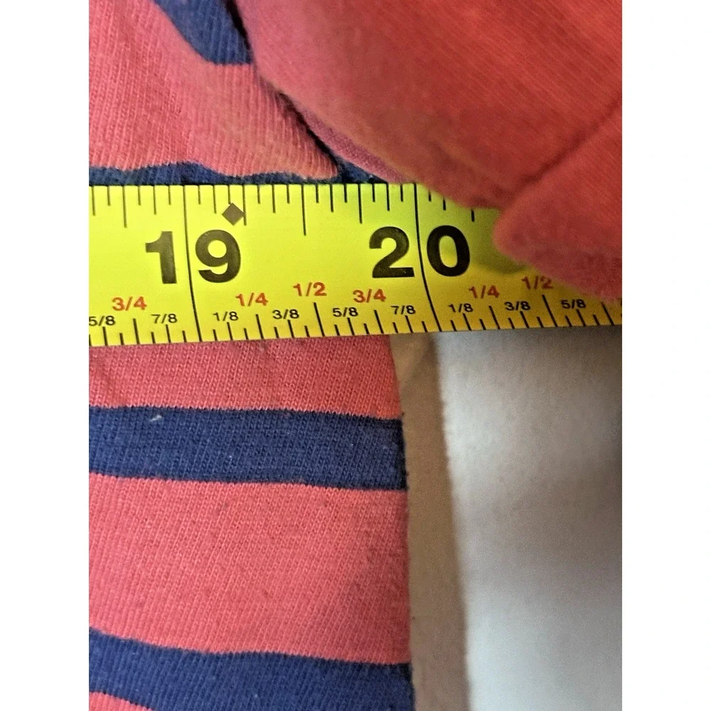 Polo Ralph Lauren T-Shirt Mens Large Coral Red Navy Striped Pocket Slim Nautical